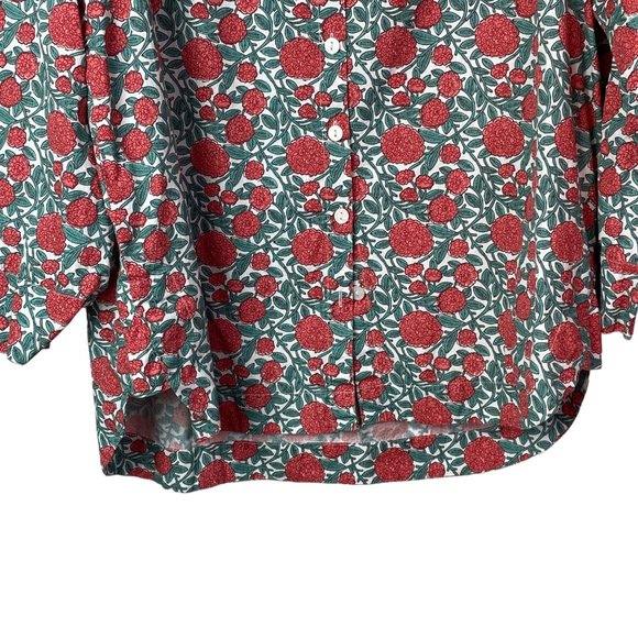 Tulip Top Button Down Floral Tunic 100% Cotton Long Sleeve Size Large Boxy - Picture 4 of 13